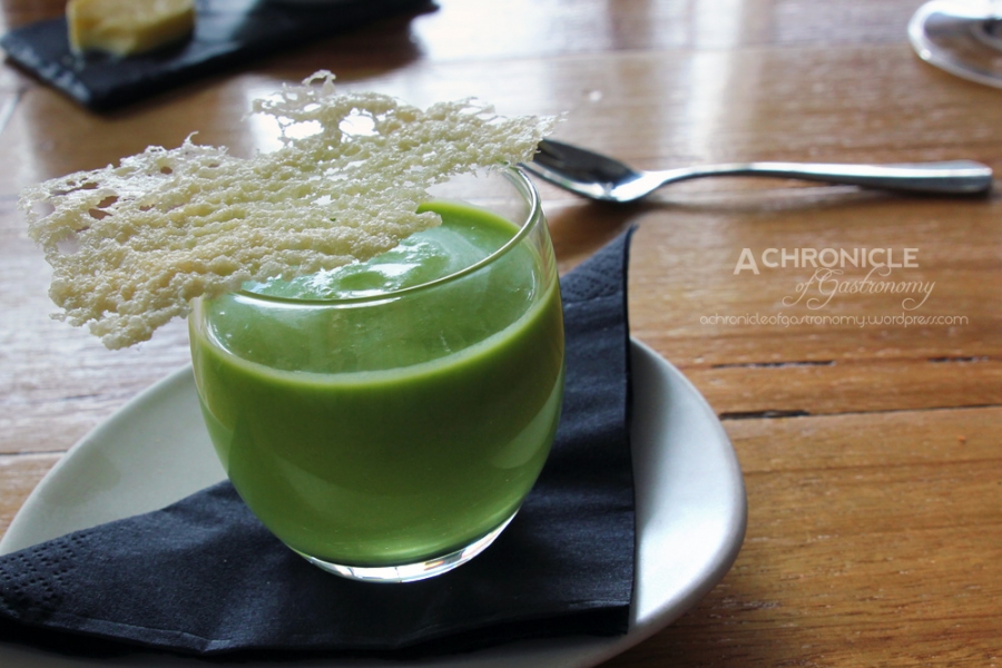 Chilled Pea And Asparagus Soup, Parmesan Biscuit