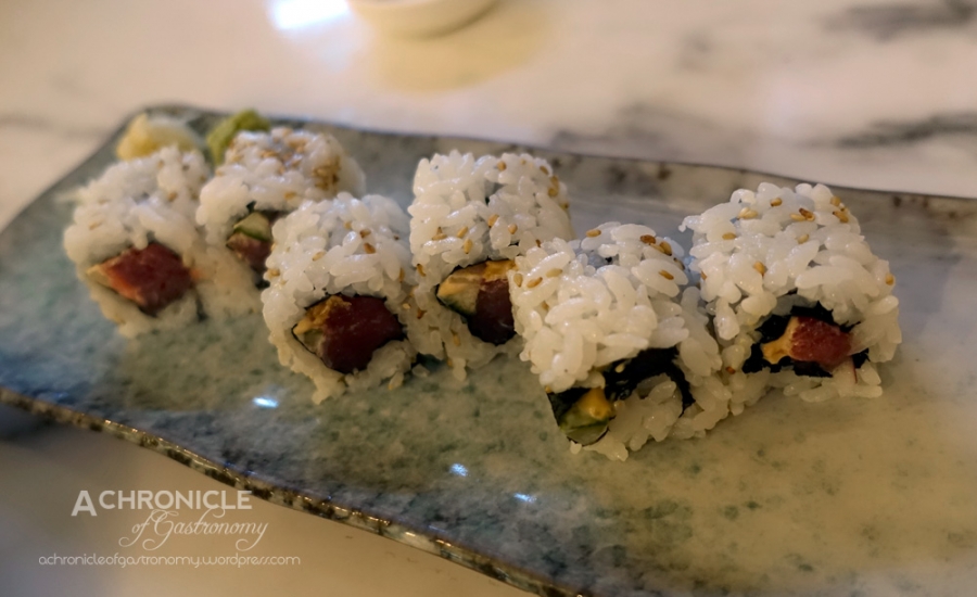 Spicy Tuna Maki - Tuna, Chilli-Mayo And Tankasu Inside-Out Sushi Roll Coated w. Sesame Seeds $12