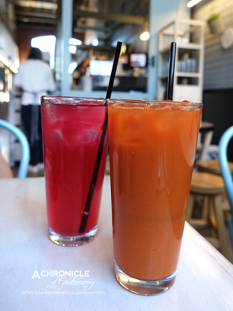 Patch - Carrot, Celery, Parsley and Ginger; Apple, Beetroot and Ginger Juice ($6 each)