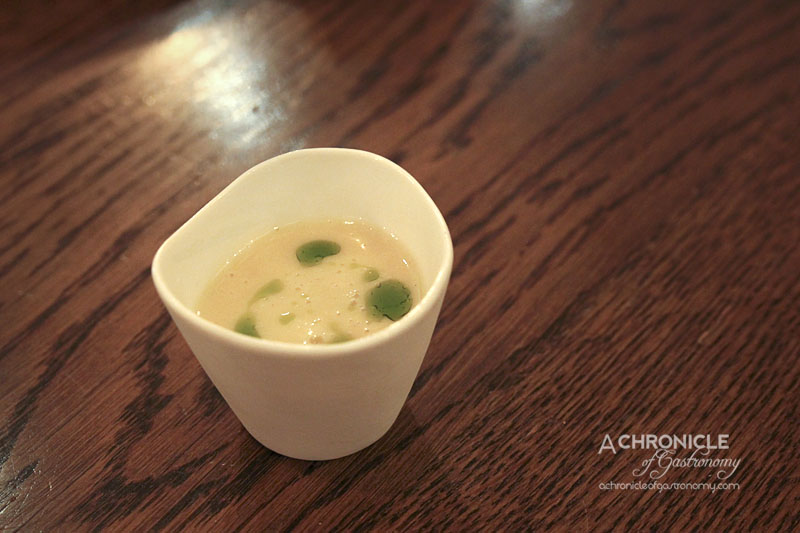 Cutler & Co - Amuse-bouche Salt Cod Soup with Spring Onion Oil