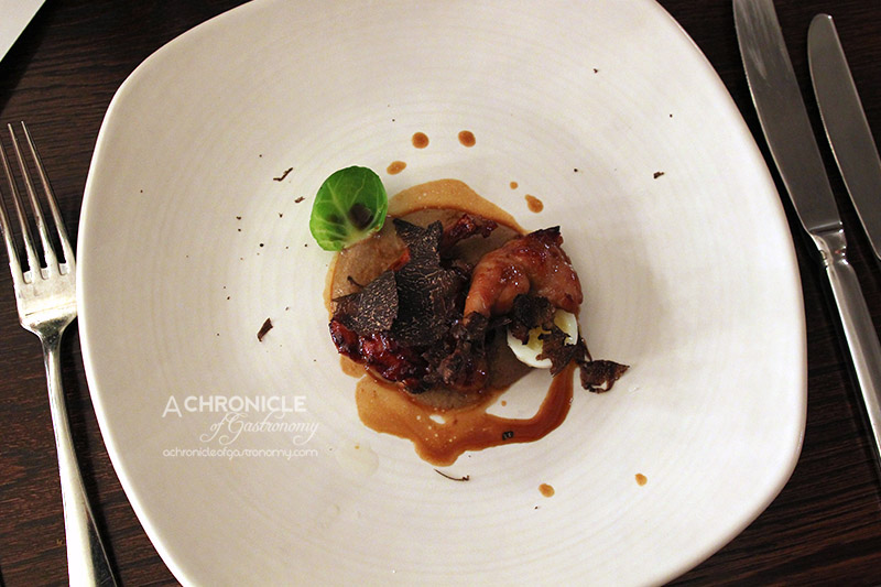 Grand Hotel - Agrodolce Quail with Porcini Mushroom Puree, Brussel Sprouts, Quail Egg and Black Truffles