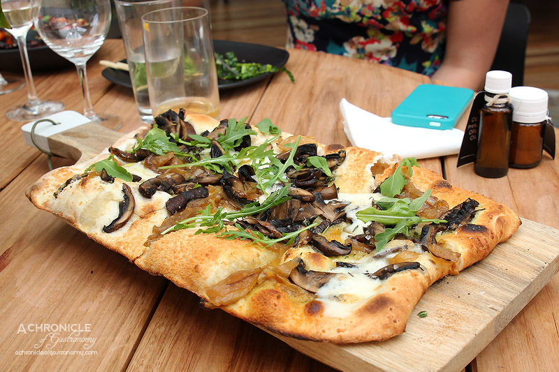 Frankie Says Summer Menu Preview 2015 - Swiss Brown Mushrooms, Caramelised Onion, Taleggio, Porcini Salt Pizza
