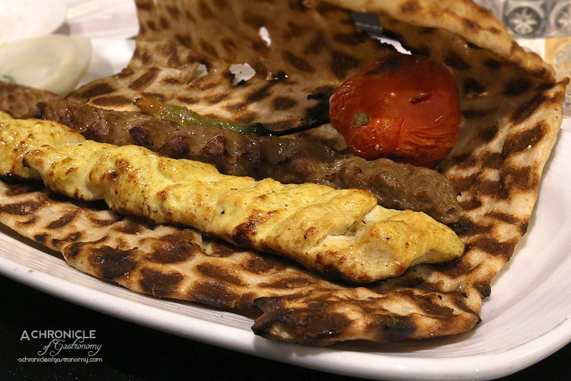 Kolbeh Persian Cuisine - Koobideh and Jujeh with Hot Bread - Minced Lamb Skewer and Chicken Skewer Marinated with Onions, Saffron, Grilled Tomato, Rice ($17.50)