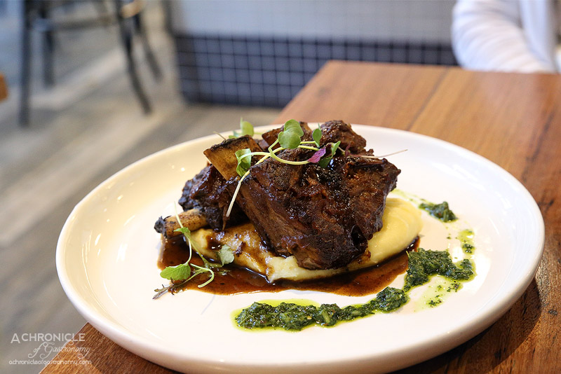 Juno and May - Char-grilled 16 hour beef short ribs, house mash, chimichurri ($31.50)
