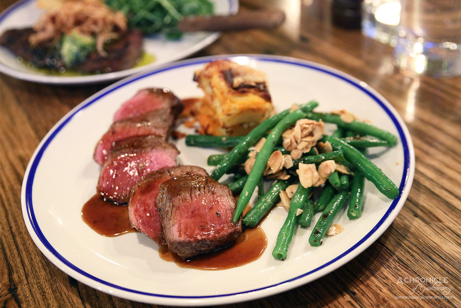 The Fifth Province - Herb-marinated lamb backstrap, sweet potato, dauphinoise, seared green beans, toasted almonds, red currant reduction ($34)