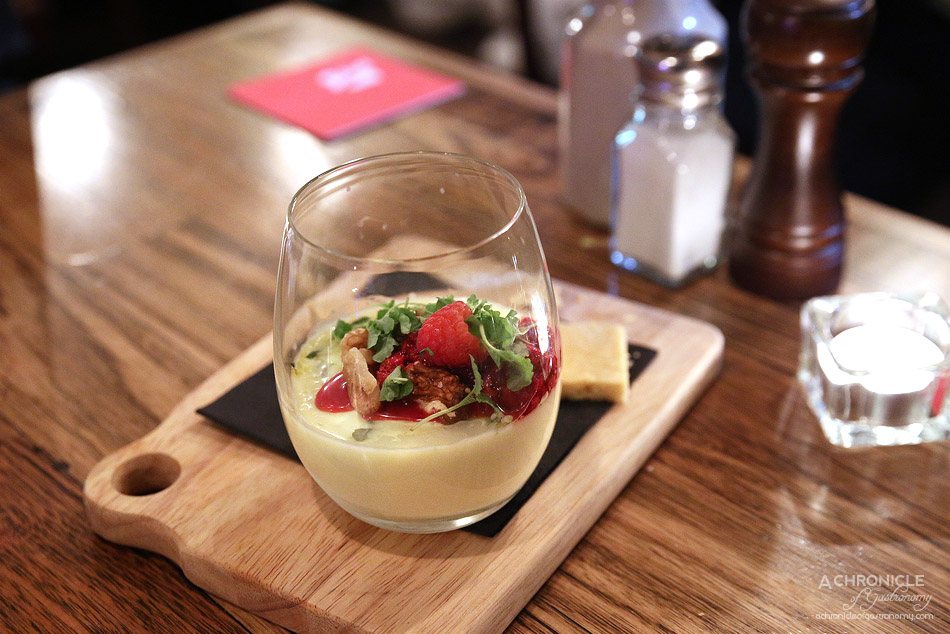 The Fifth Province - Lemon and Lime Posset with homemade shortbread and raspberry salad ($9.50)