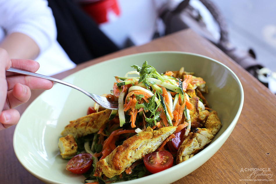 Northern Eatery - Zucchini noodle salad, spicy chicken, cherry tomatoes, carrot, chervil and parsley pesto ($17)