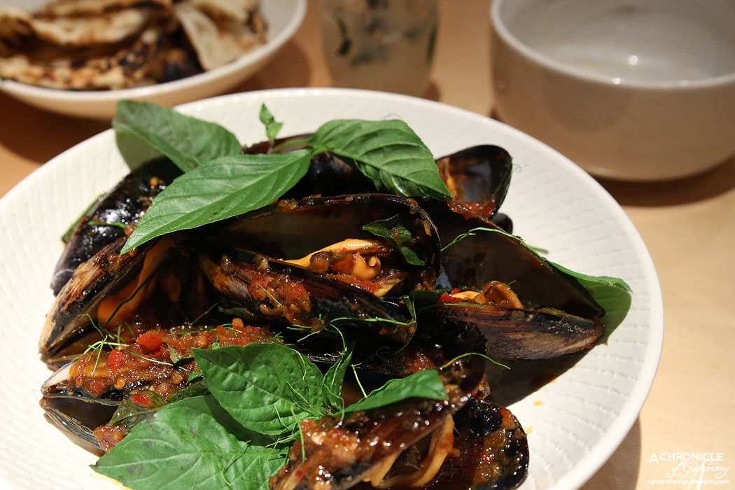 Tenpin - Port Arlington mussels stir fried with chilli jam, Thai basil and lime