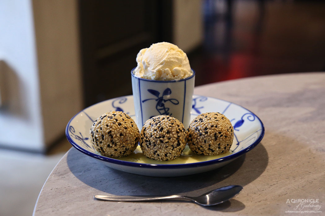Oriental Teahouse - Chinese Wonka Dumplings - Fried Sesame & Sticky Rice Spheres Filled With Melted Milk Chocolate, Served With Ice Cream (3 for $10.80)