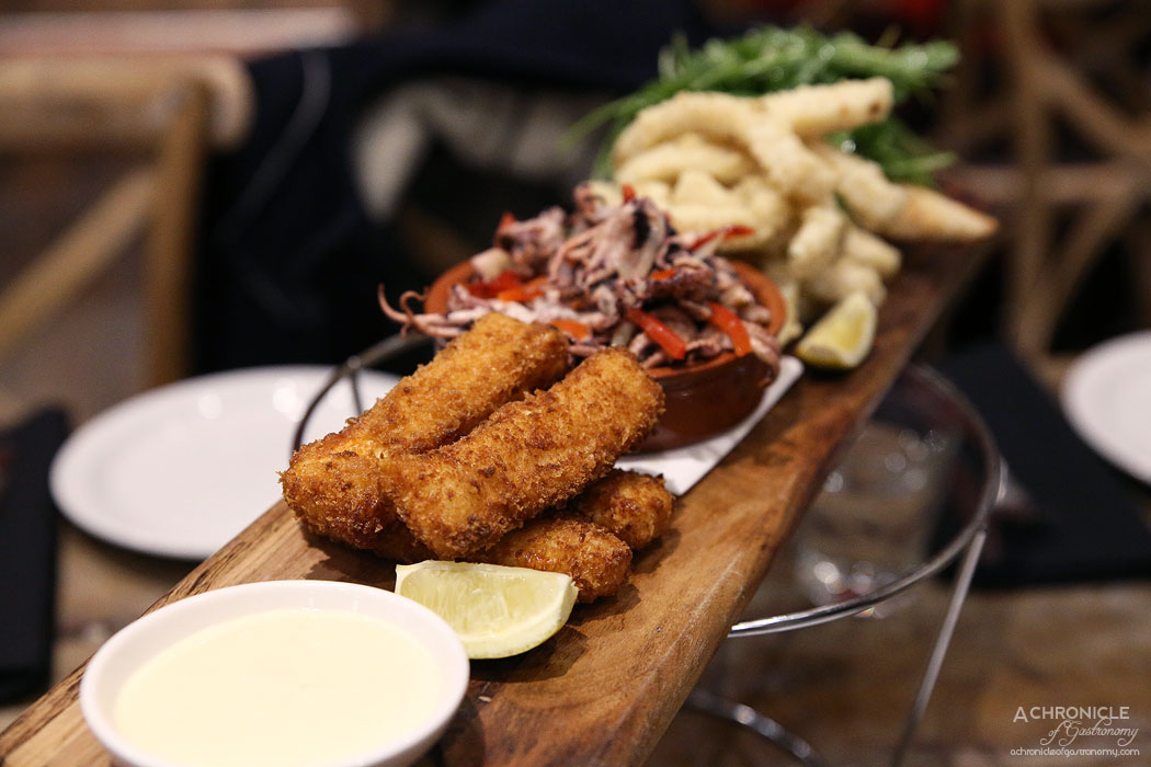 Rubicon - Tasting Platter for Two - Lightly fried calamari, chargrilled baby octopus, crispy haloumi cheese, rocket salad ($37.50)