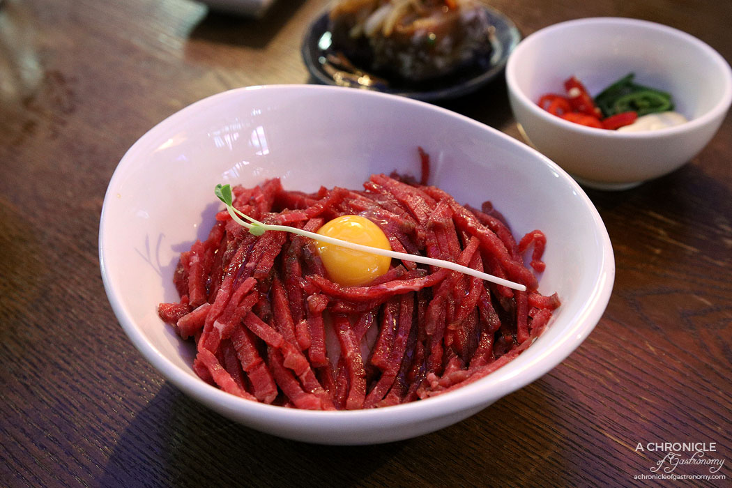 Guhng - Yukhoe - Korean beef tartare w pear, egg yolk ($24)