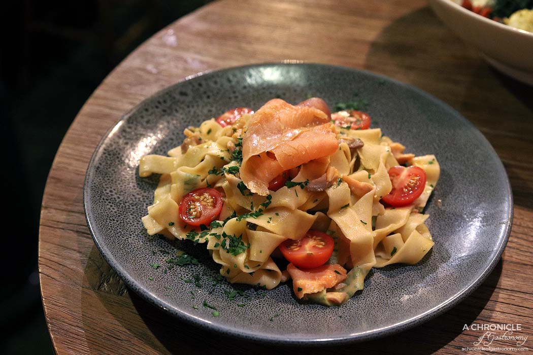 Cirelli and Co - Fresh parsley rolled pasta with smoked salmon, orange juice and cream ($25)