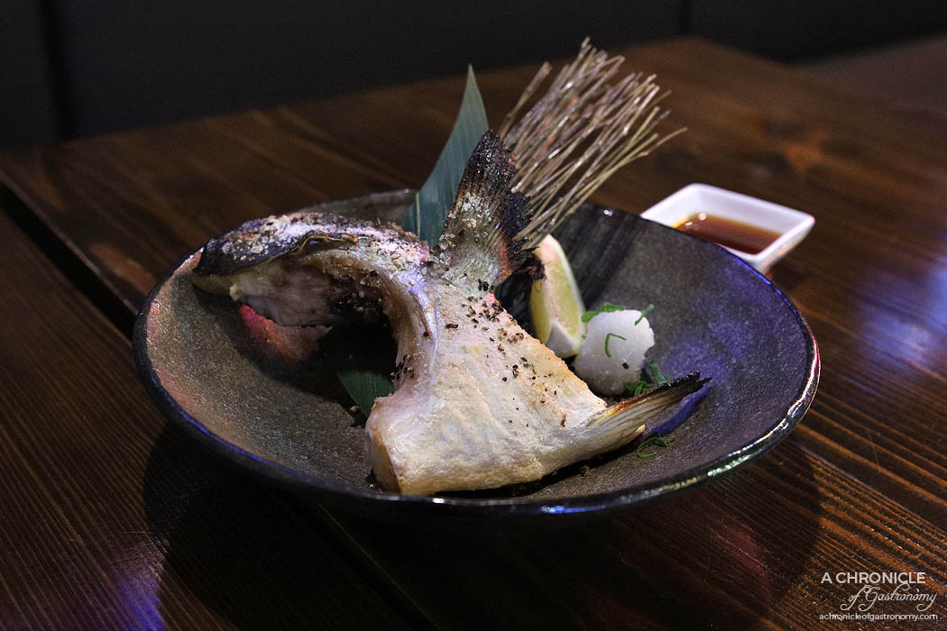 Izakaya Kuuraku - Kama Yaki - Grilled Kingfish cheek w ponzu, lime and radish ($15)