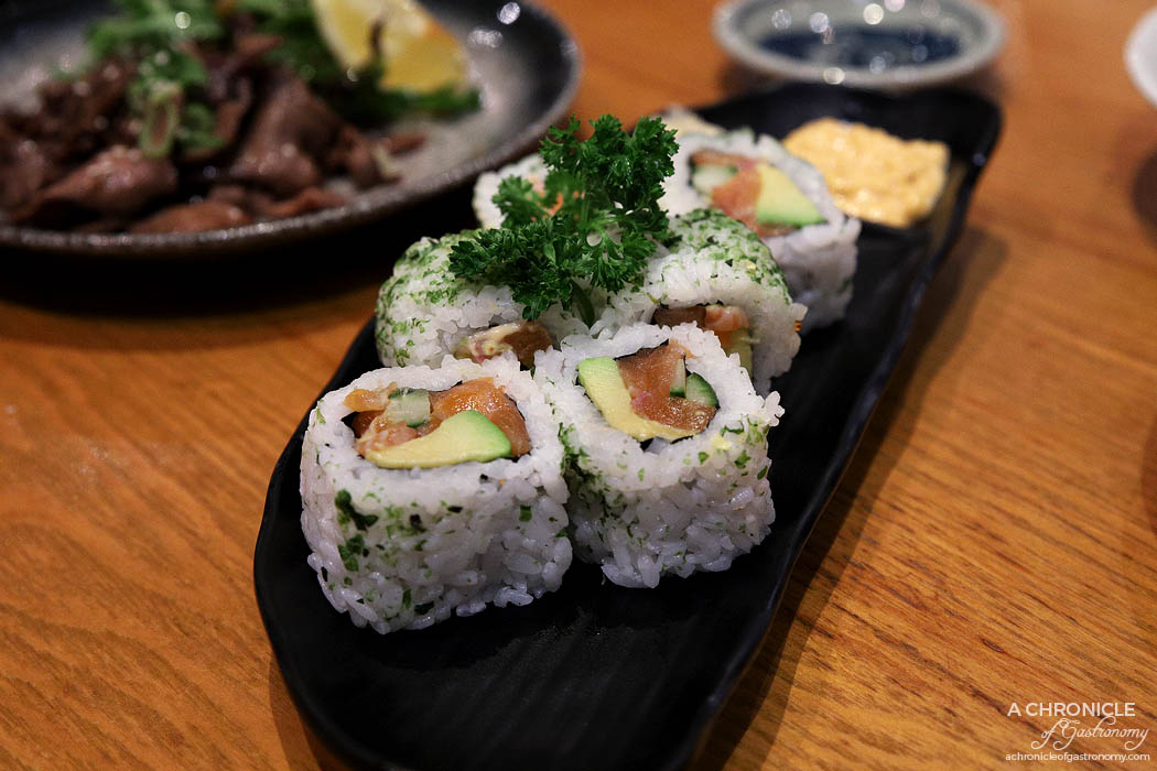 Matsumoto - Spicy Salmon Roll - Inside out rolls with fresh salmon, cucumber, avocado & spicy mayo (6 for $11)