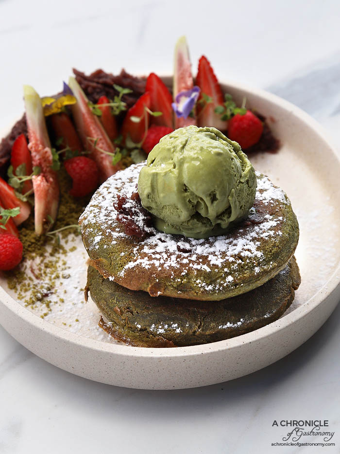 Riche - Match-A Made In Heaven - Matcha hotcake, sweet red beans, figs, strawberries, raspberries, matcha soil served with matcha ice cream ($19)