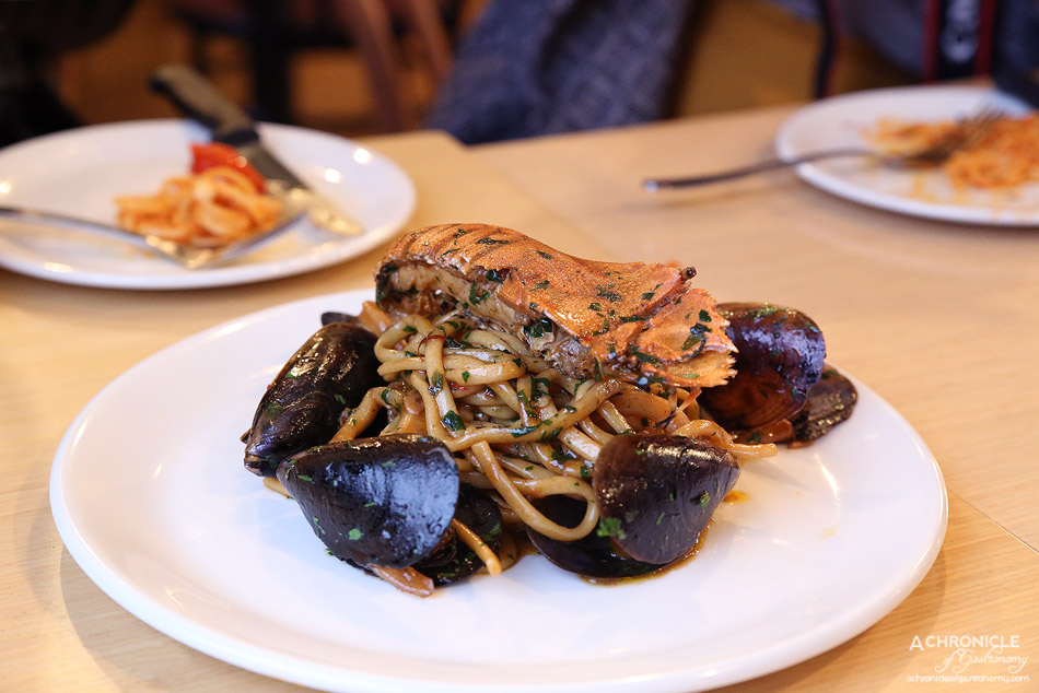 Woodfire Pizzeria - Linguine di Mare - Morton bay bug, Tasmanian mussels, calamari, chilli and garlic sauce ($23.50)