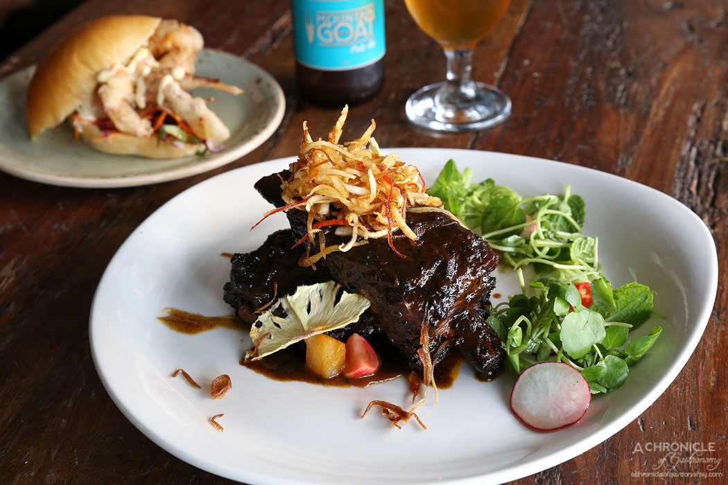 Amok - Twice cooked tender beef rib, caramelised coconut chilli, pickled pineapple, morning glory
