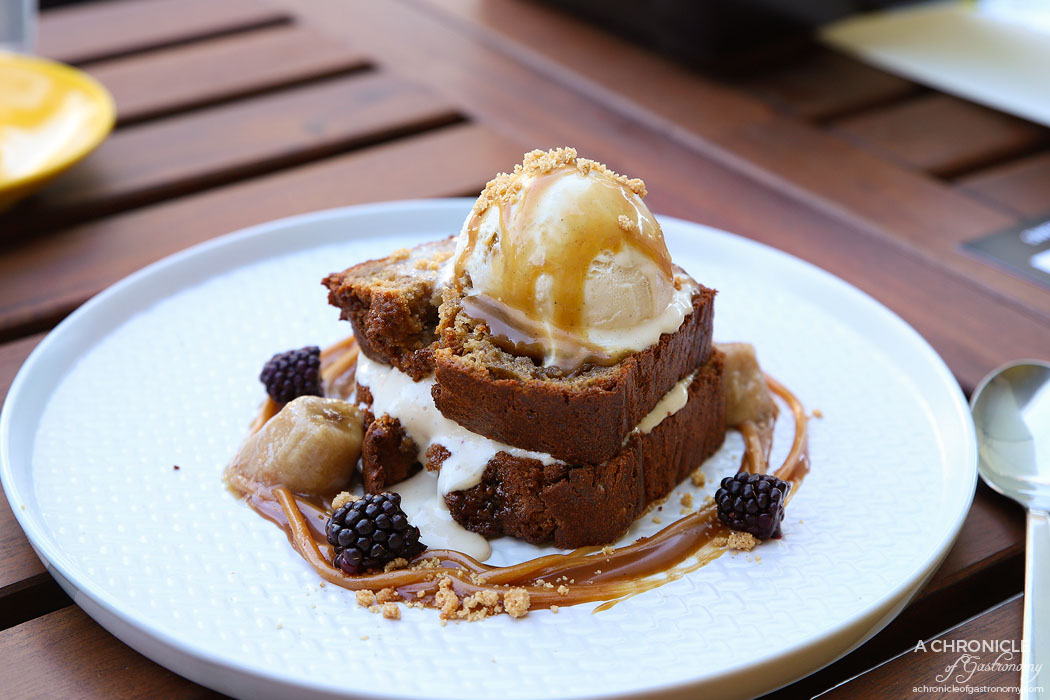 Glace - Banana Bread with cinnamon almond crumble, caramelised banana in brown sugar, freshly whipped vanilla chantilly cream, banana ice cream and peanut butter