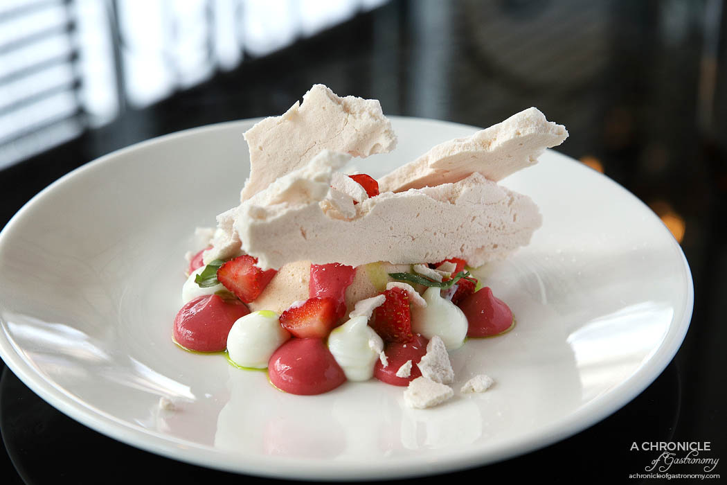 Lover - Strawberry and rose parfait with basil and meringue, yoghurt ($12)