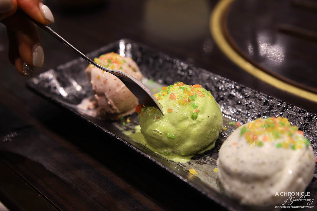 Takumi - Black sesame, matcha and taro ice cream