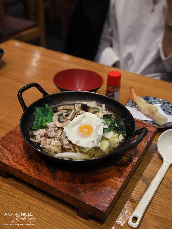 Matsumoto - Naabeyaki Udon with chicken, vegetables, soft poached egg & tempura prawn ($17)