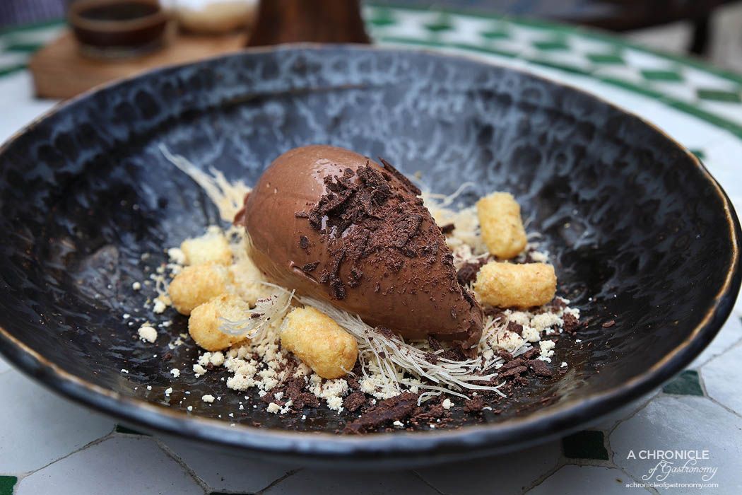 New Jaffa - Chocolate mousse - Bamba, home made peanut butter halva, kadaif noodles ($14)